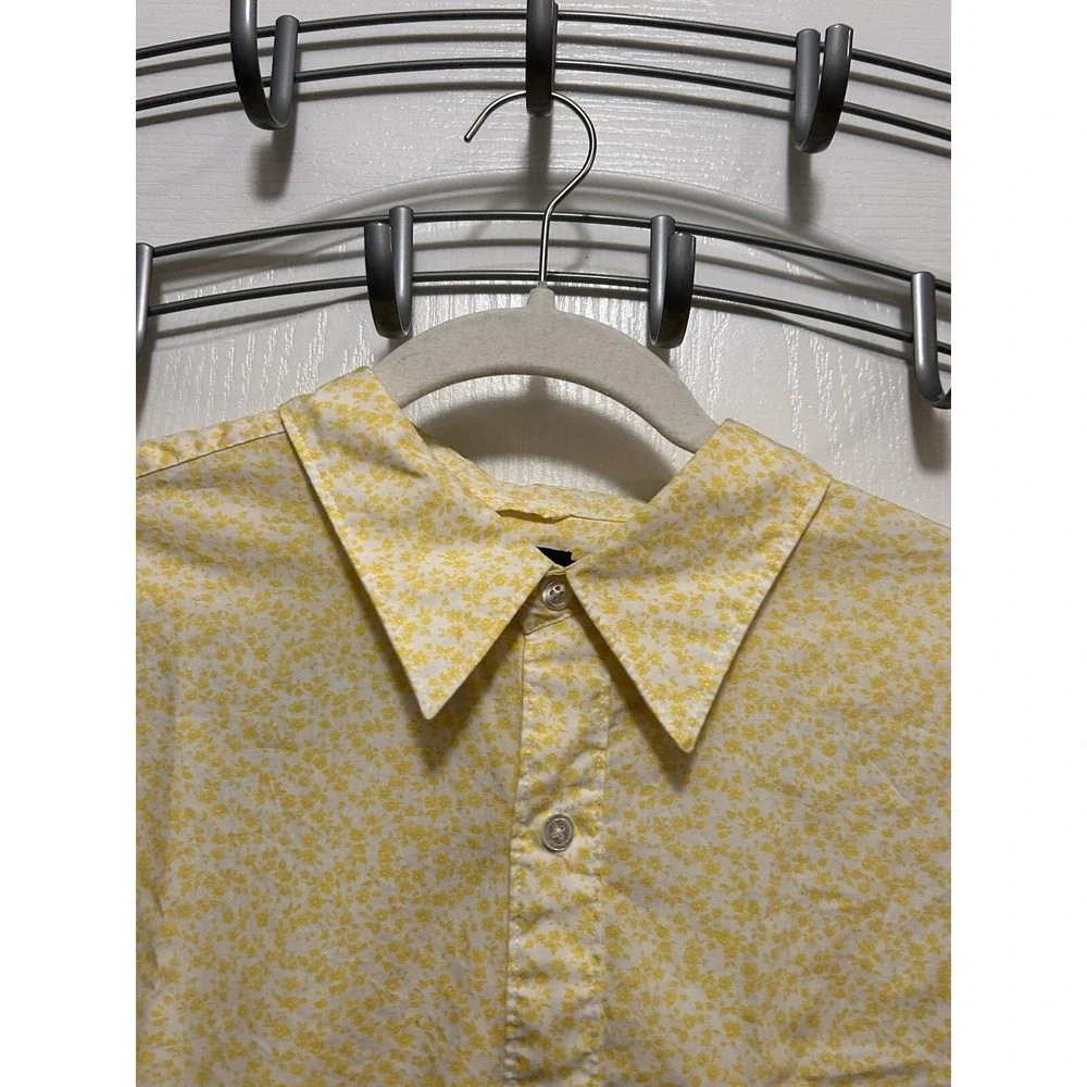 J. Crew Button Down Shirt Men's L Long Sleeve Floral Yellow White Classic Preppy